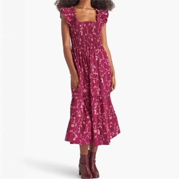 Hill House The Ellie Nap Dress in Burgundy Botanical - Picture 5 of 14